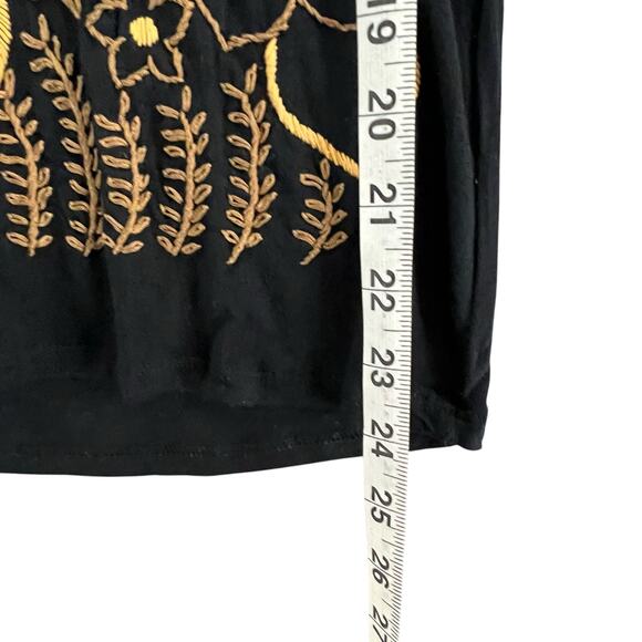 Soul Revival Shirt Womens S Black Tan Embroidered Leather Trim Western Boho Top - Picture 9 of 13